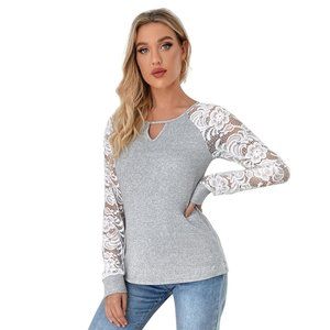 Lace hollow out long sleeve blouse